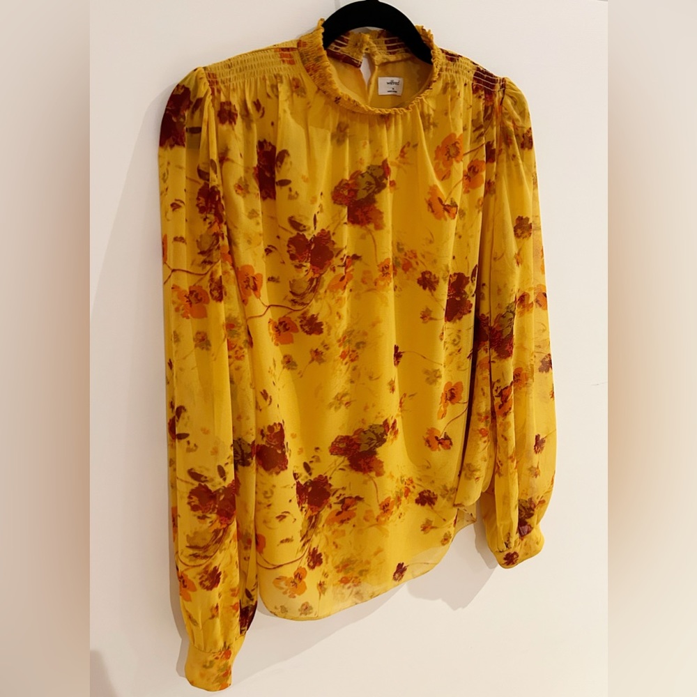 NEW Wilfred Aritzia Mustard And Raspberry Floral Blouse
